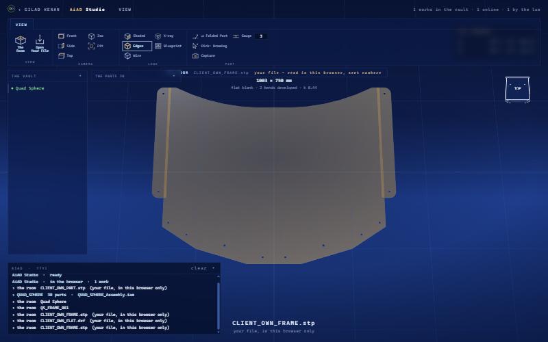 A visitor's own STEP file unfolded in the room